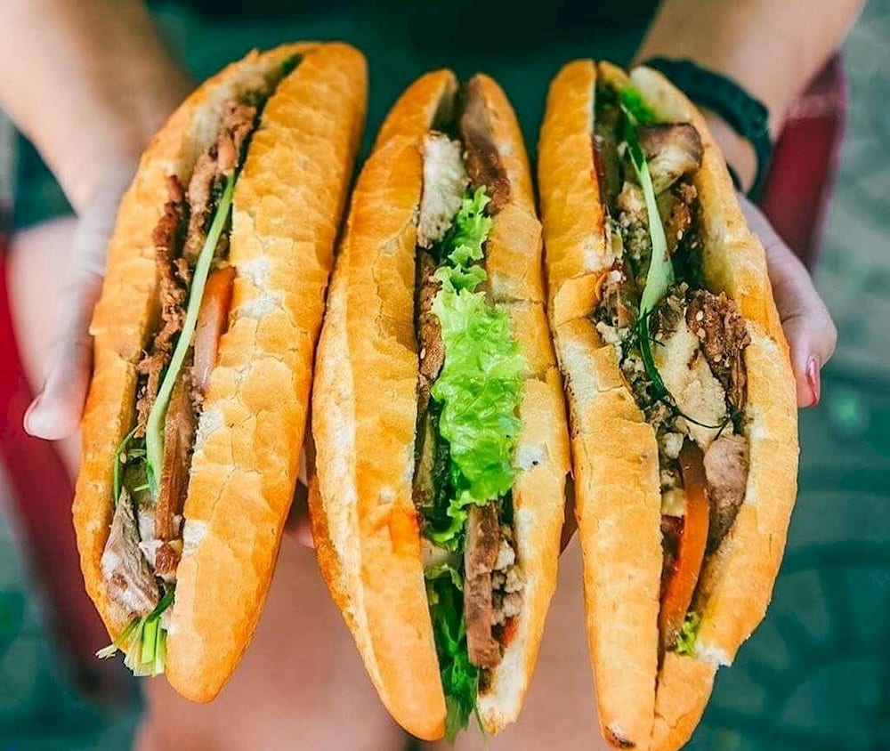 A delicious fusion of crispy baguette, savory fillings, and fresh herbs